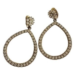 Nolan Miller Regal Hoop Crystal earrings dangle Clip gold Rhinestone signed Rare